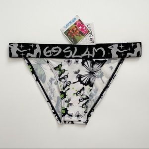 69 Slam White Black Green Butterfly Bikini Bottoms NWT Small Elastic Waistband